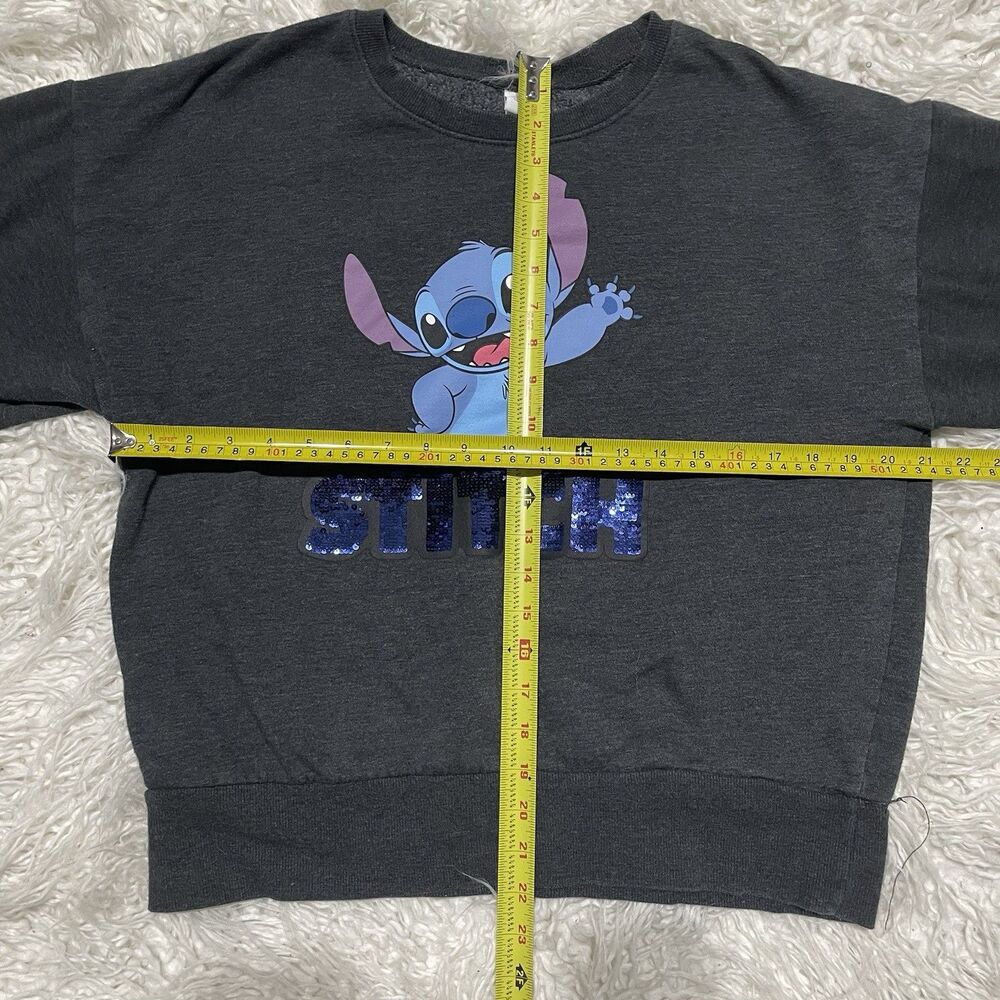 Disney Stitch Womens Sweatshirt Color Gray With Sequins Size XL - Picture 2 of 4